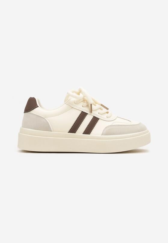 Beżowo-Brązowe Sneakersy na Grubej Podeszwie z Paskami i Sznurowaniem Tiariel 4