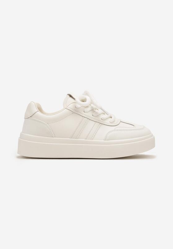Białe Sneakersy na Grubej Podeszwie z Paskami i Sznurowaniem Tiariel 4