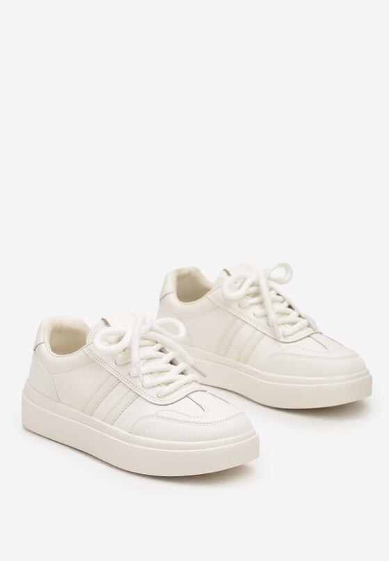 Białe Sneakersy na Grubej Podeszwie z Paskami i Sznurowaniem Tiariel 5