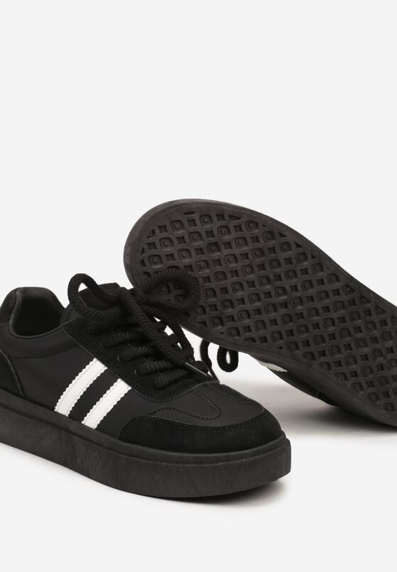 Czarno-Białe Sneakersy na Grubej Podeszwie z Paskami i Sznurowaniem Tiariel 6