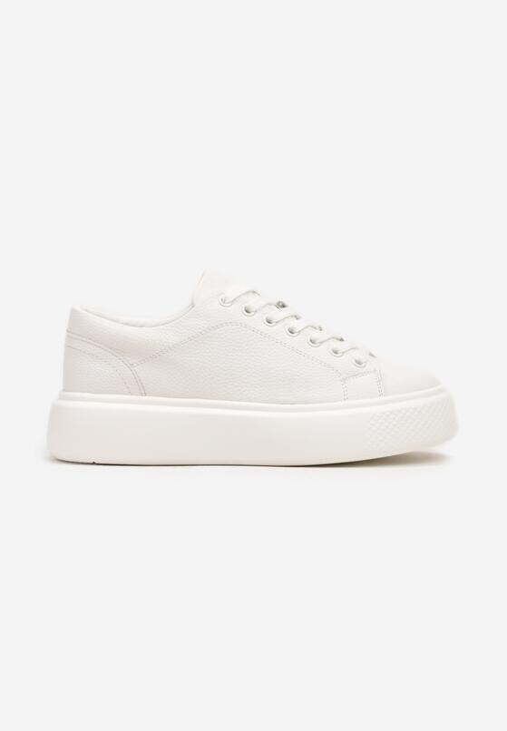 Białe Klasyczne Sznurowane Sneakersy na Grubej Podeszwie Teralla 4
