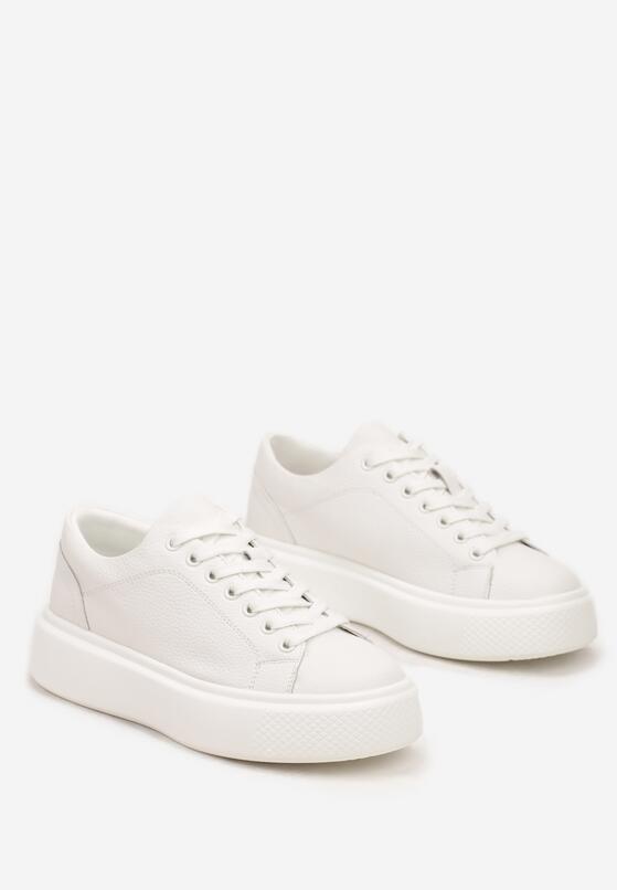 Białe Klasyczne Sznurowane Sneakersy na Grubej Podeszwie Teralla 5