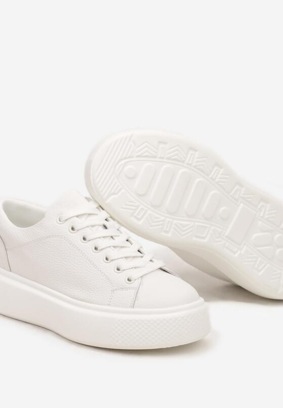 Białe Klasyczne Sznurowane Sneakersy na Grubej Podeszwie Teralla 6