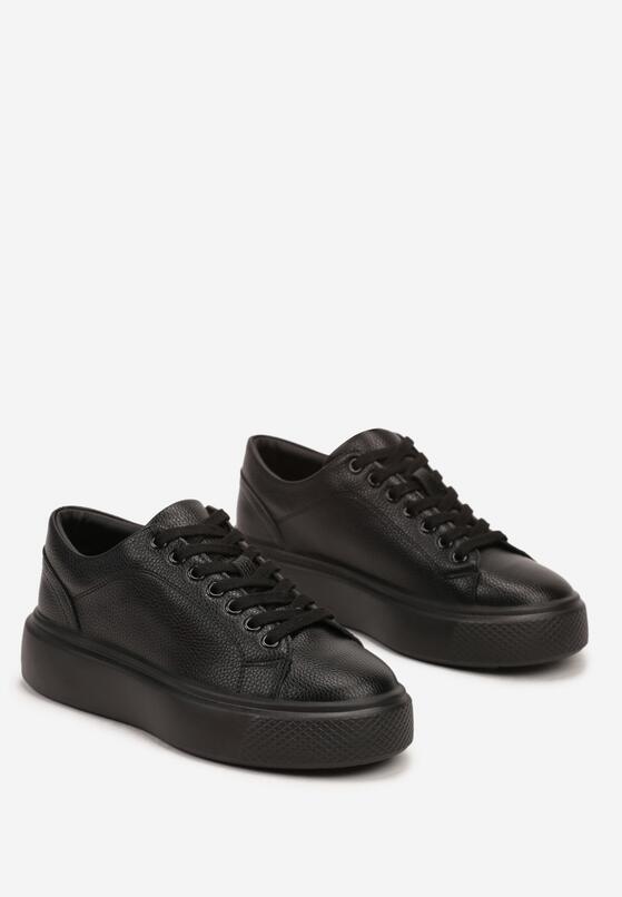 Czarne Klasyczne Sznurowane Sneakersy na Grubej Podeszwie Teralla 5