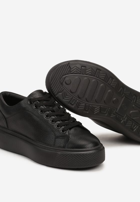 Czarne Klasyczne Sznurowane Sneakersy na Grubej Podeszwie Teralla 6