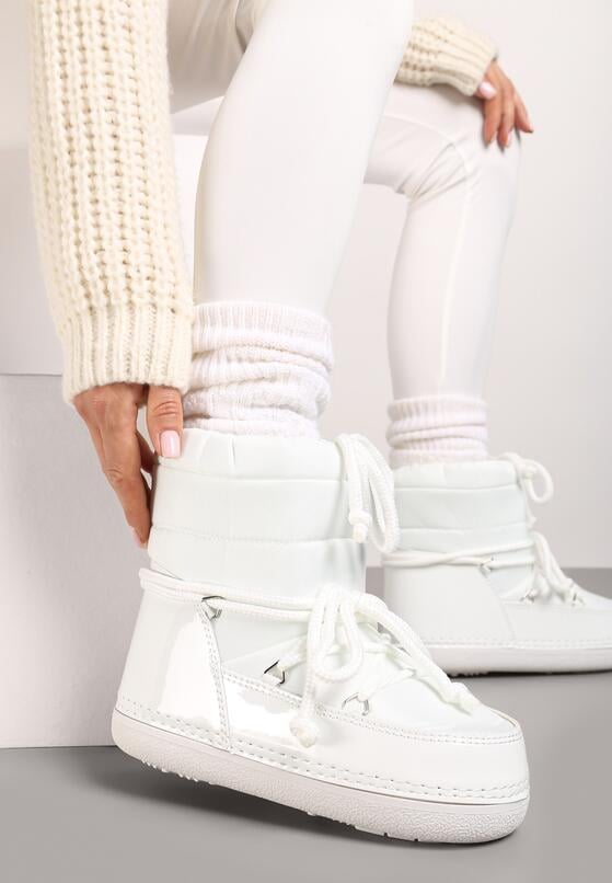 Białe Sznurowane Śniegowce na Płaskiej Podeszwie ze Ściągaczem Cialora 2