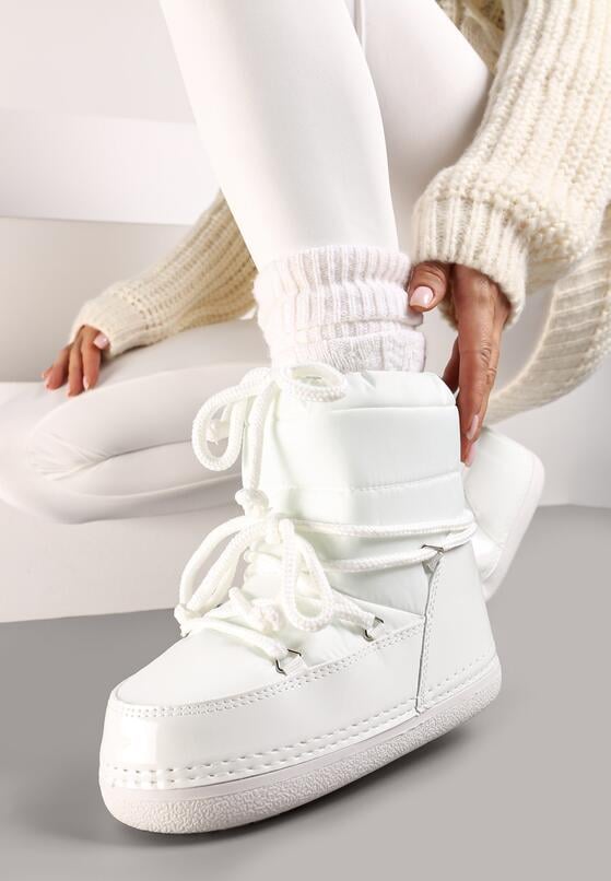 Białe Sznurowane Śniegowce na Płaskiej Podeszwie ze Ściągaczem Cialora 1