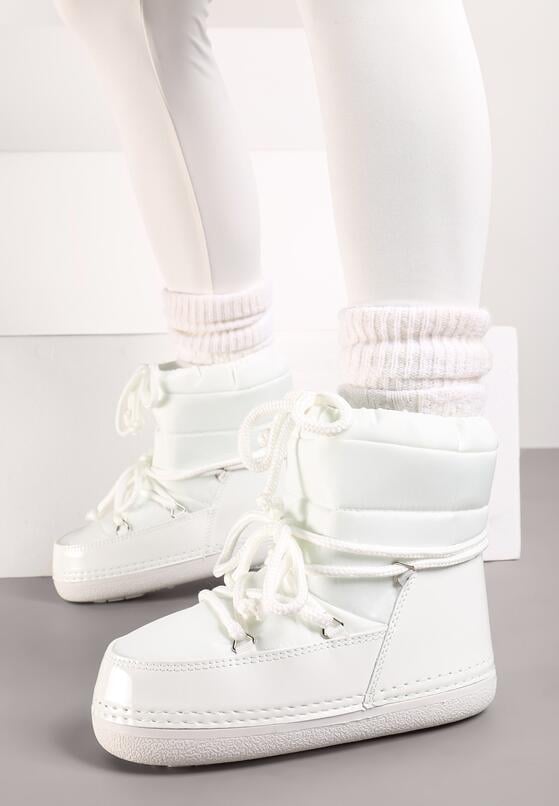 Białe Sznurowane Śniegowce na Płaskiej Podeszwie ze Ściągaczem Cialora 3