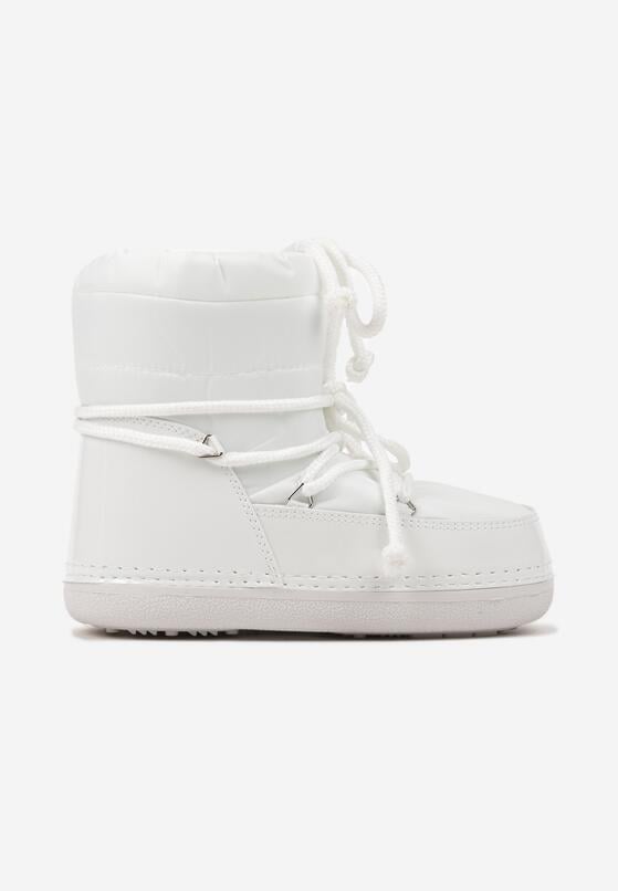 Białe Sznurowane Śniegowce na Płaskiej Podeszwie ze Ściągaczem Cialora 4