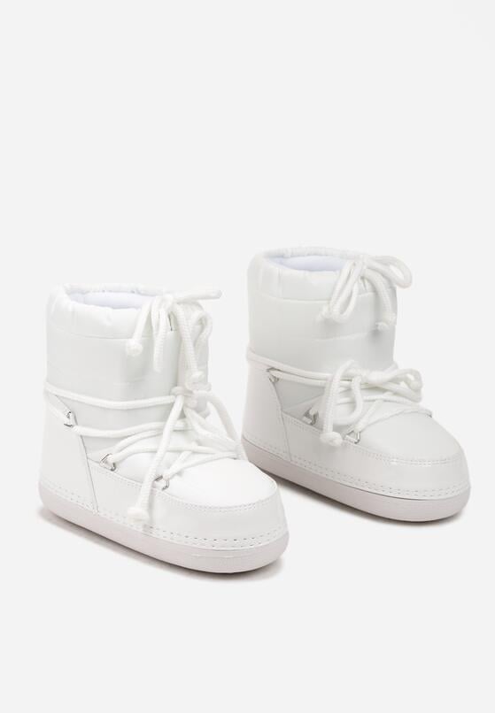 Białe Sznurowane Śniegowce na Płaskiej Podeszwie ze Ściągaczem Cialora 5