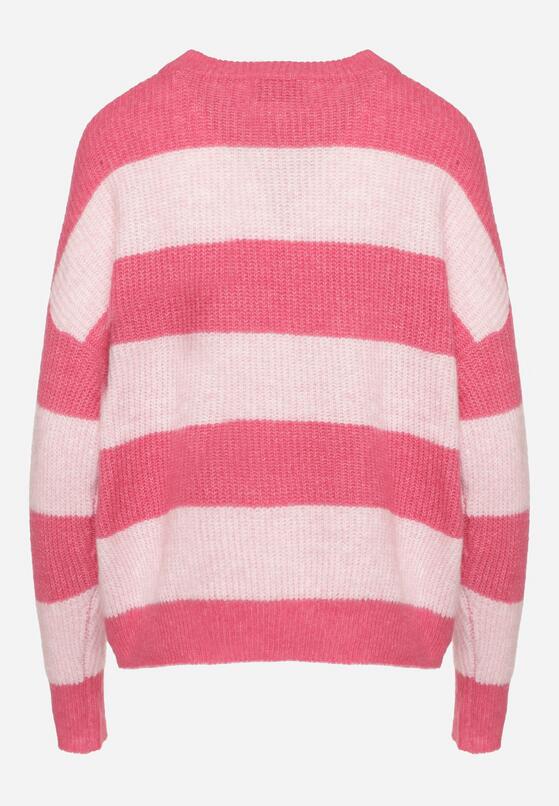 Różowy Sweter w Pasy z Wełną Zakończony Ściągaczem Tiaelle 7