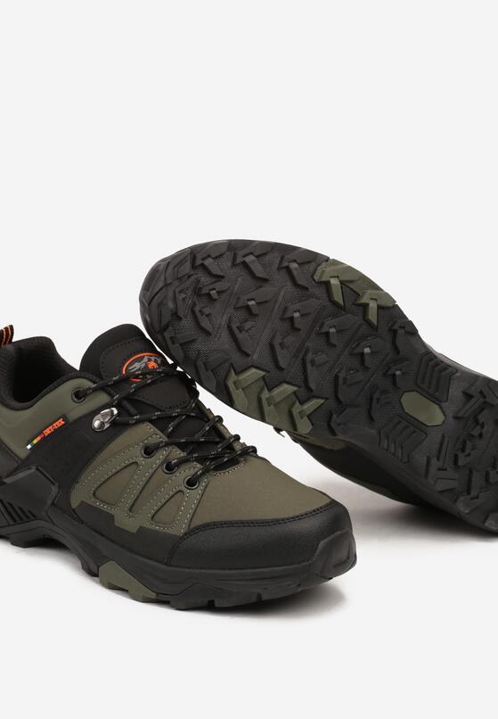Zielone Buty Trekkingowe na Grubej Podeszwie z Geometrycznymi Przeszyciami Erivra 3