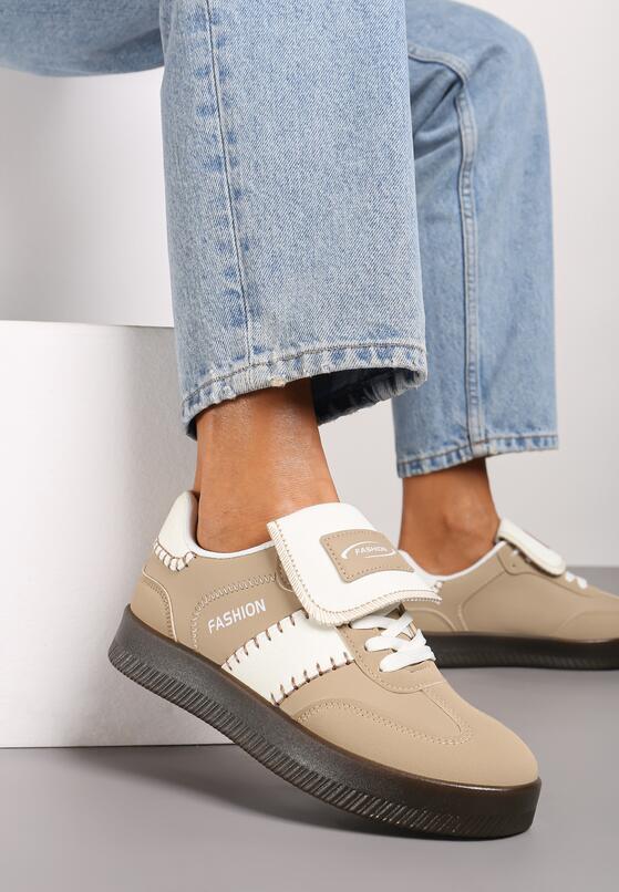 Ciemnobeżowe Sneakersy na Grubej Podeszwie z Kontrastującymi Wstawkami i Wywiniętym Językiem Mirinae 2