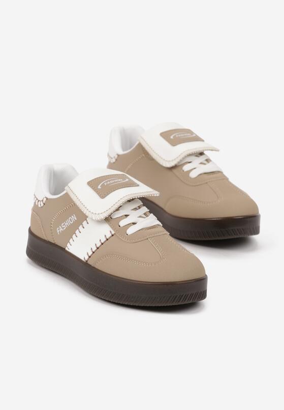 Ciemnobeżowe Sneakersy na Grubej Podeszwie z Kontrastującymi Wstawkami i Wywiniętym Językiem Mirinae 5