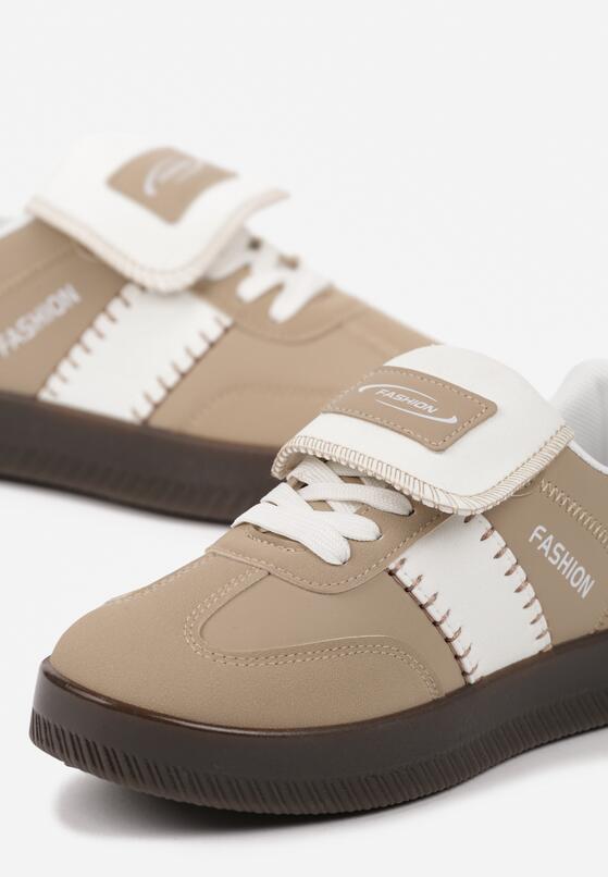 Ciemnobeżowe Sneakersy na Grubej Podeszwie z Kontrastującymi Wstawkami i Wywiniętym Językiem Mirinae 6