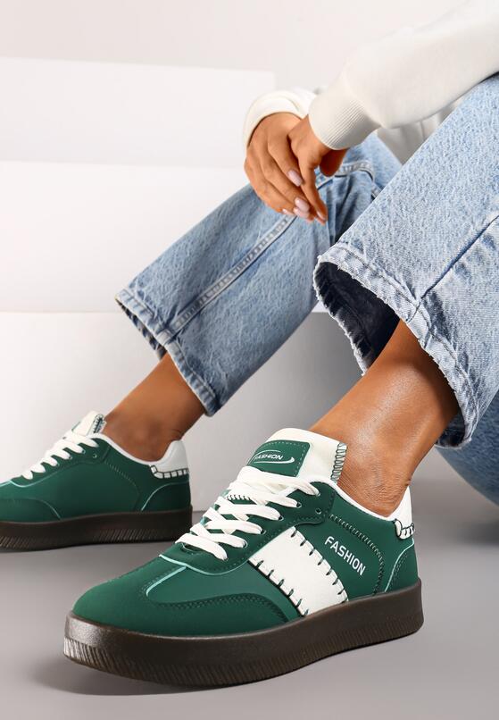Zielone Sneakersy na Grubej Podeszwie z Kontrastującymi Wstawkami i Wywiniętym Językiem Mirinae 3