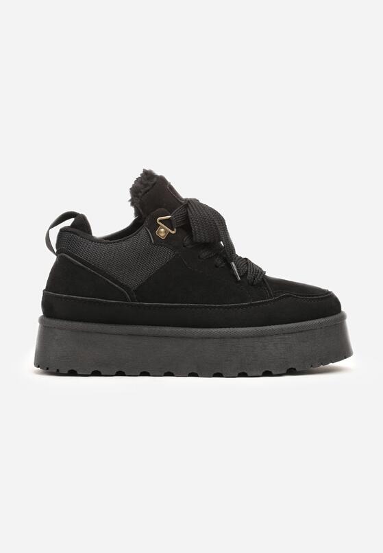 Czarne Sznurowane Sneakersy na Grubej Podeszwie z Futerkiem Vaitaly 4