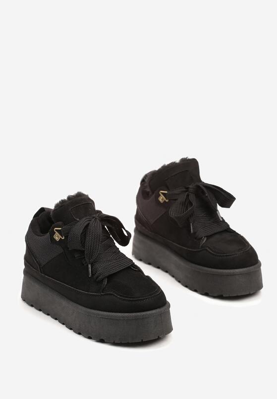 Czarne Sznurowane Sneakersy na Grubej Podeszwie z Futerkiem Vaitaly 5