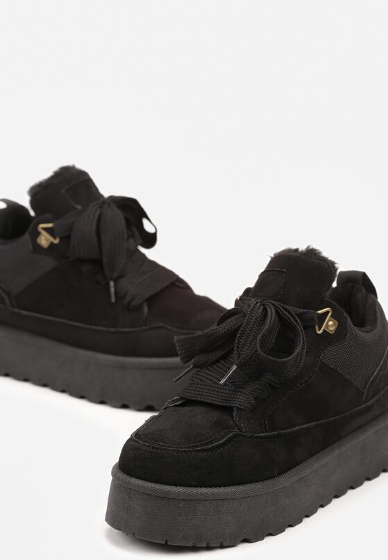 Czarne Sznurowane Sneakersy na Grubej Podeszwie z Futerkiem Vaitaly 6
