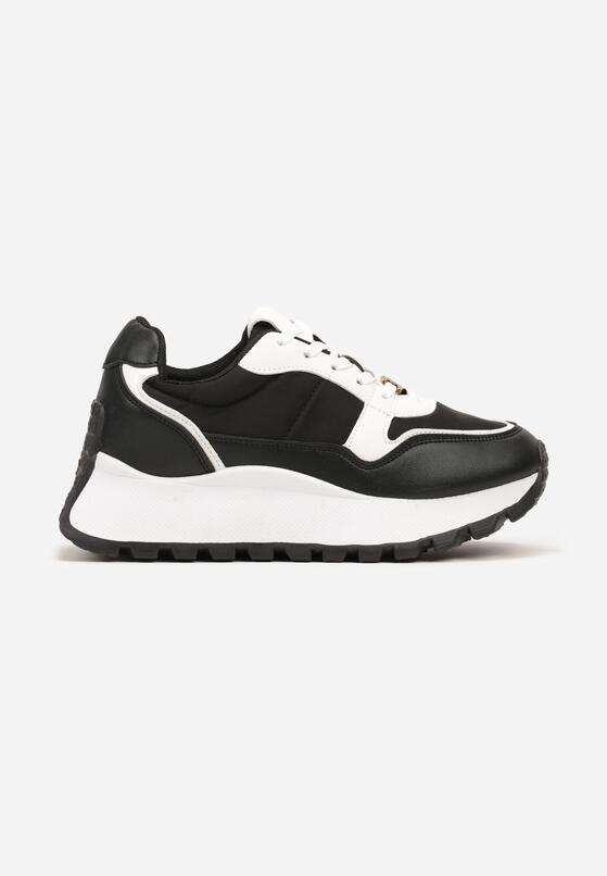 Czarne Sneakersy na Platformie z Ozdobną Aplikacją Przy Wiązaniu Amirorae 4