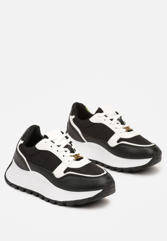Czarne Sneakersy na Platformie z Ozdobną Aplikacją Przy Wiązaniu Amirorae 5