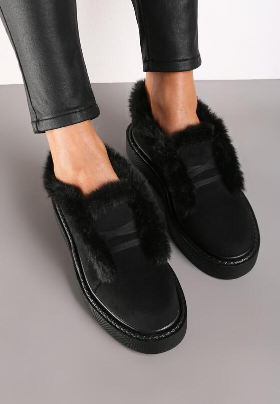 Czarne Śniegowce Typu Sneakersy na Grubej Podeszwie z Futerkowymi Wstawkami Kainarae 3