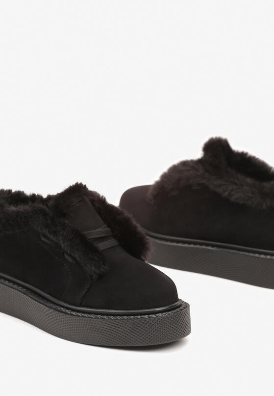 Czarne Śniegowce Typu Sneakersy na Grubej Podeszwie z Futerkowymi Wstawkami Kainarae 6