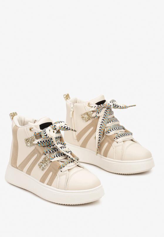 Beżowe Sneakersy na Platformie w Streetwearowym Stylu z Kontrastowymi Wstawkami Kaithana 5