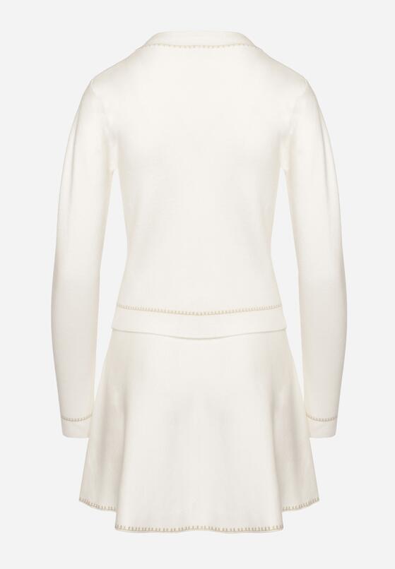 Biały Komplet z Wiskozą Rozkloszowana Spódnica Kardigan na Guziki z Metaliczną Nicią Avattoni 7