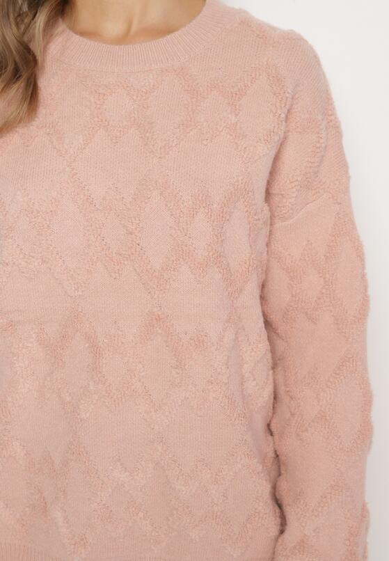 Różowy Sweter o Luźnym Kroju i Wzorzystym Splocie ze Ściągaczami Elondrae 5