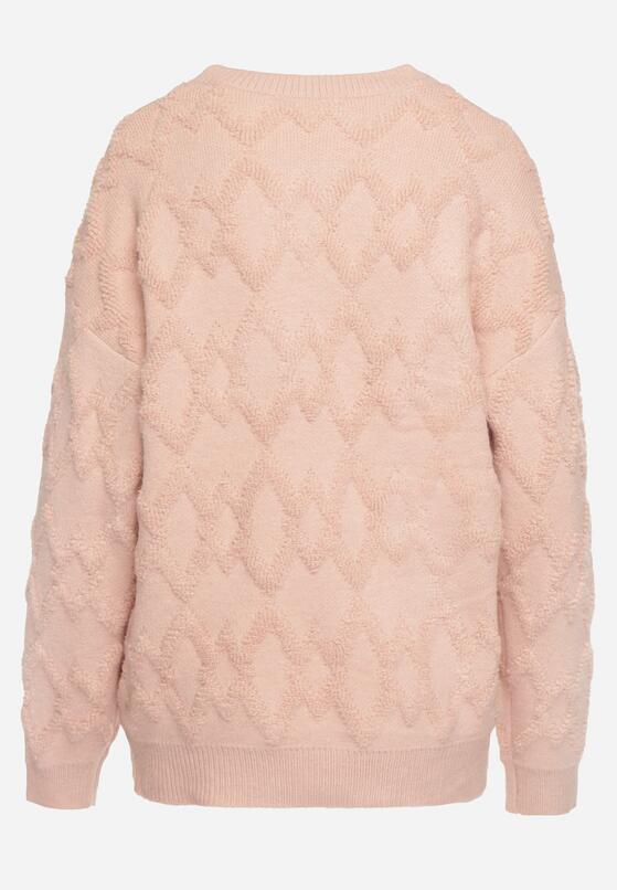Różowy Sweter o Luźnym Kroju i Wzorzystym Splocie ze Ściągaczami Elondrae 7