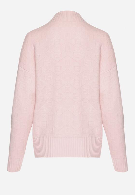Różowy Sweter Golf z Ozdobnym Tłoczeniem Zakończony Ściągaczem Melodiea 7