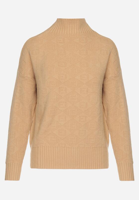 Brązowy Sweter Golf z Ozdobnym Tłoczeniem Zakończony Ściągaczem Melodiea 6