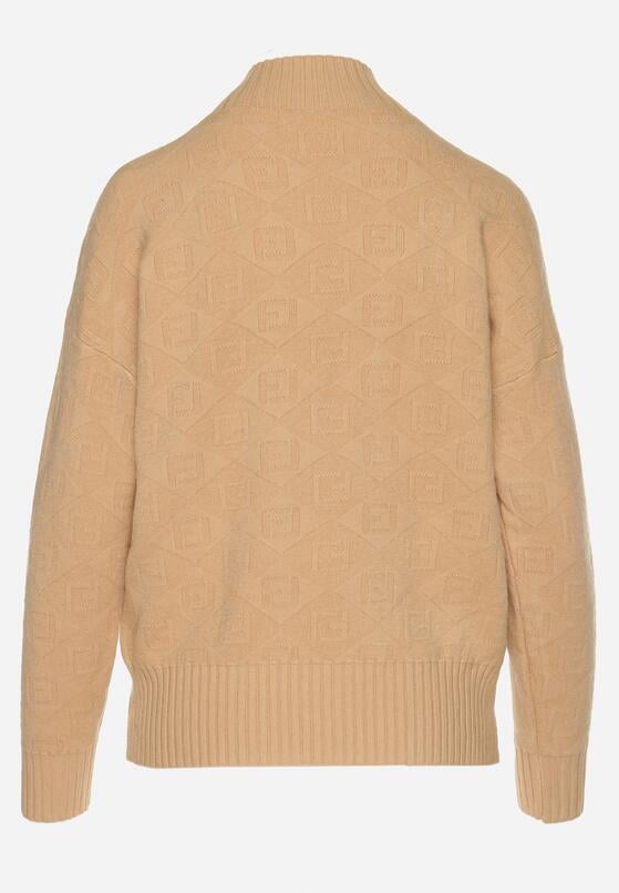 Brązowy Sweter Golf z Ozdobnym Tłoczeniem Zakończony Ściągaczem Melodiea 7
