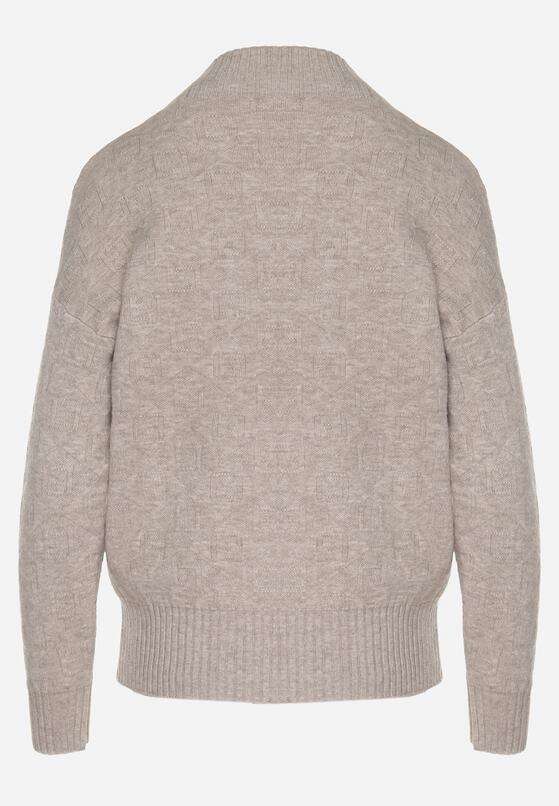 Ciemnobeżowy Sweter Golf z Ozdobnym Tłoczeniem Zakończony Ściągaczem Melodiea 7