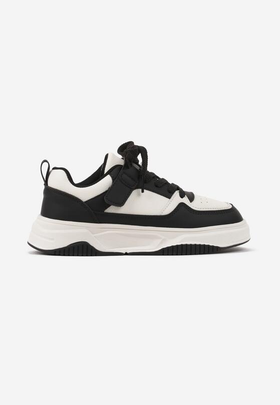 Czarno-Białe Buty Sportowe Sneakersy na Platformie ze Skórzaną Wkładką Zapinane na Rzep Florandria 1