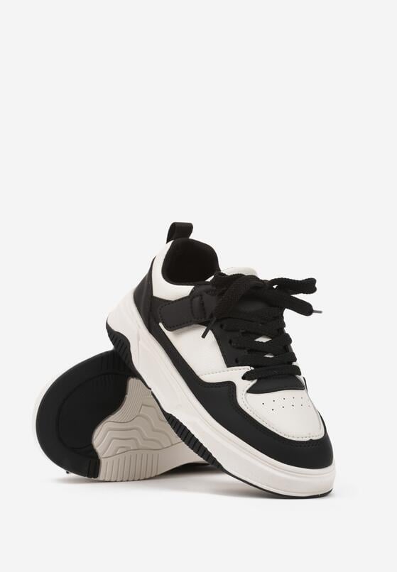 Czarno-Białe Buty Sportowe Sneakersy na Platformie ze Skórzaną Wkładką Zapinane na Rzep Florandria 2