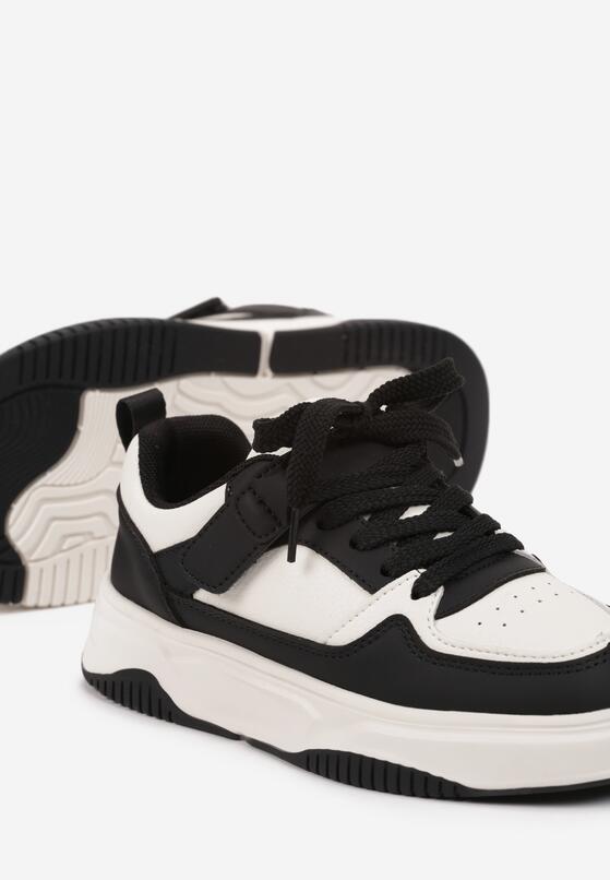 Czarno-Białe Buty Sportowe Sneakersy na Platformie ze Skórzaną Wkładką Zapinane na Rzep Florandria 3