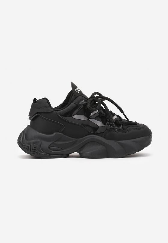 Czarne Sznurowane Buty Sportowe Sneakersy na Grubej Tłoczonej Podeszwie Fioravella 1