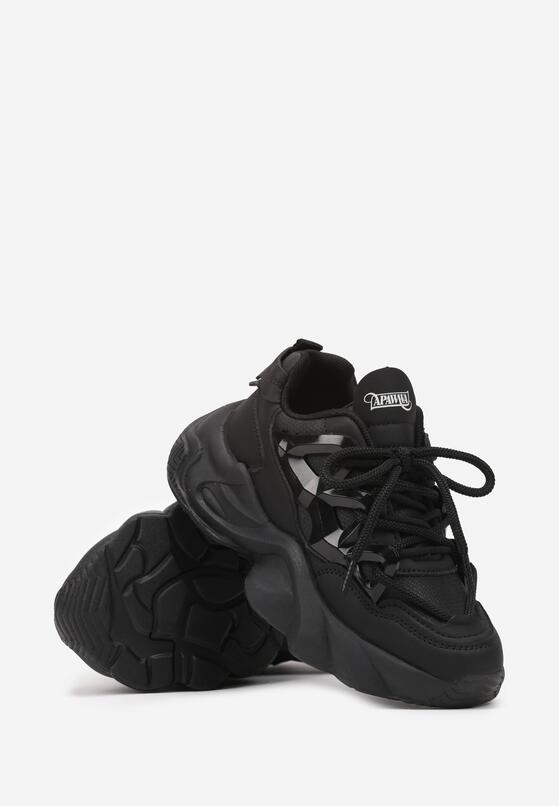 Czarne Sznurowane Buty Sportowe Sneakersy na Grubej Tłoczonej Podeszwie Fioravella 2