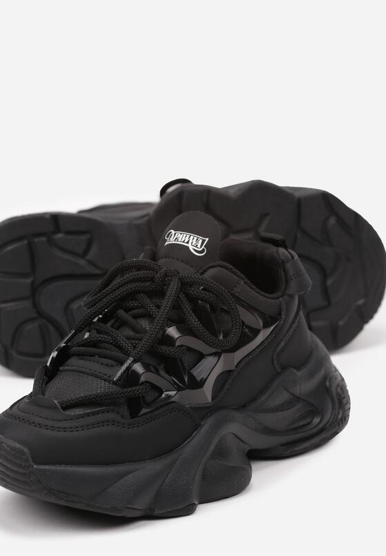 Czarne Sznurowane Buty Sportowe Sneakersy na Grubej Tłoczonej Podeszwie Fioravella 3