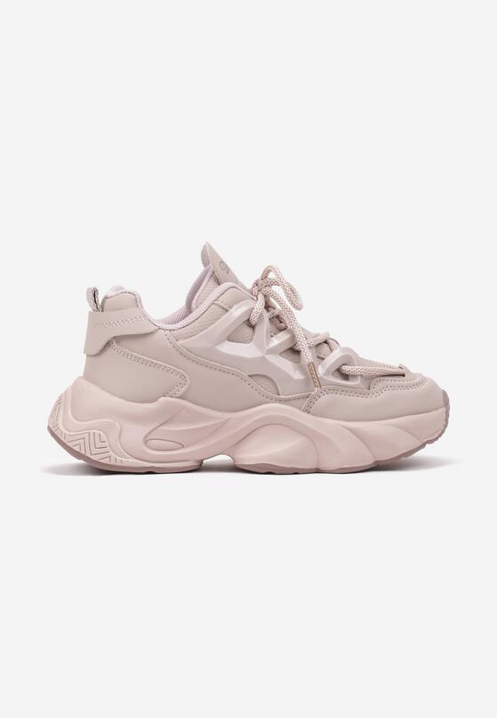 Różowe Sznurowane Buty Sportowe Sneakersy na Grubej Tłoczonej Podeszwie Fioravella 1