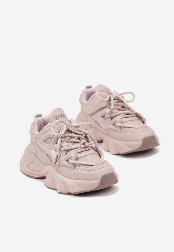 Różowe Sznurowane Buty Sportowe Sneakersy na Grubej Tłoczonej Podeszwie Fioravella 2