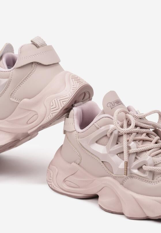 Różowe Sznurowane Buty Sportowe Sneakersy na Grubej Tłoczonej Podeszwie Fioravella 3