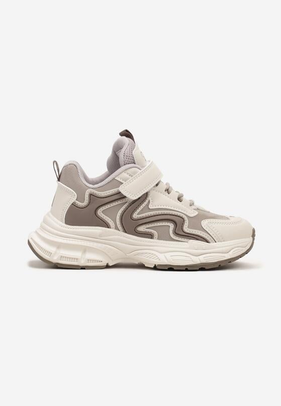 Beżowe Buty Sportowe Sneakersy w Abstrakcyjny Wzór na Grubej Podeszwie Zapinane na Rzep Antonica 1