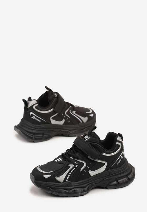 Czarne Buty Sportowe Sneakersy na Grubej Podeszwie z Geometrycznym Wzorem i Wiązaniem Melorinne 2