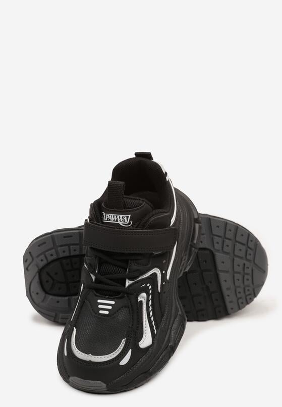 Czarne Buty Sportowe Sneakersy na Grubej Podeszwie z Geometrycznym Wzorem i Wiązaniem Melorinne 3