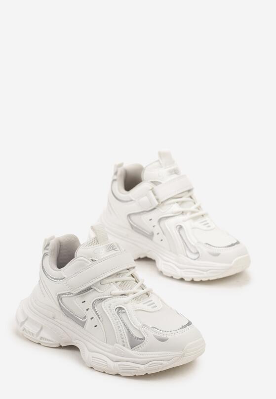 Białe Buty Sportowe Sneakersy na Grubej Podeszwie z Geometrycznym Wzorem i Wiązaniem Melorinne 2