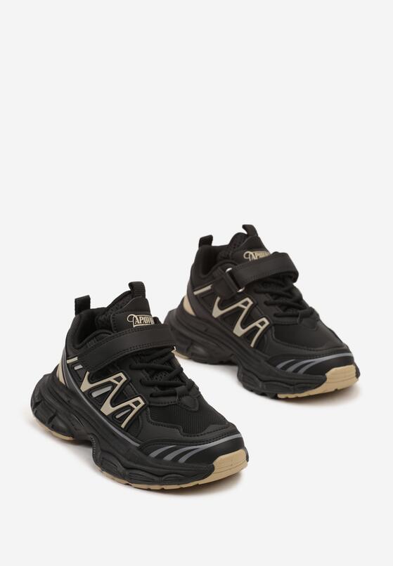 Czarne Buty Sportowe Sneakersy na Grubej Tłoczonej Podeszwie z Geometrycznym Wzorem Loremaine 2