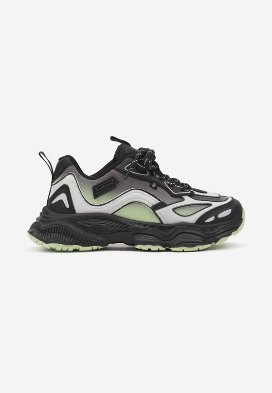 Czarno-Zielone Buty Sportowe Sneakersy na Grubej Piankowej Podeszwie Alionora 1